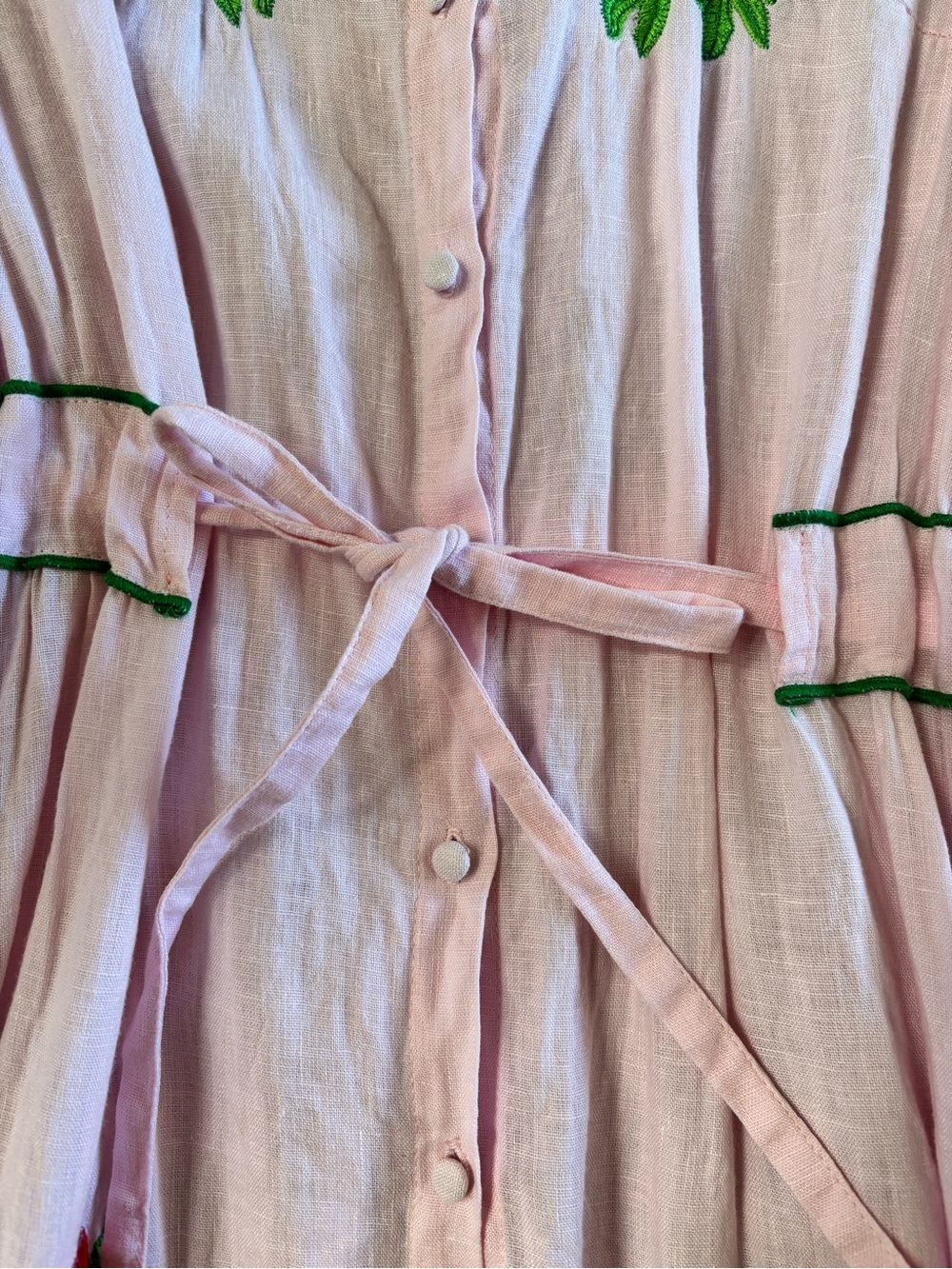 Fanm Mon Linen Dress - Button-Front with Red Rose Embroidery - Picture 2 of 6